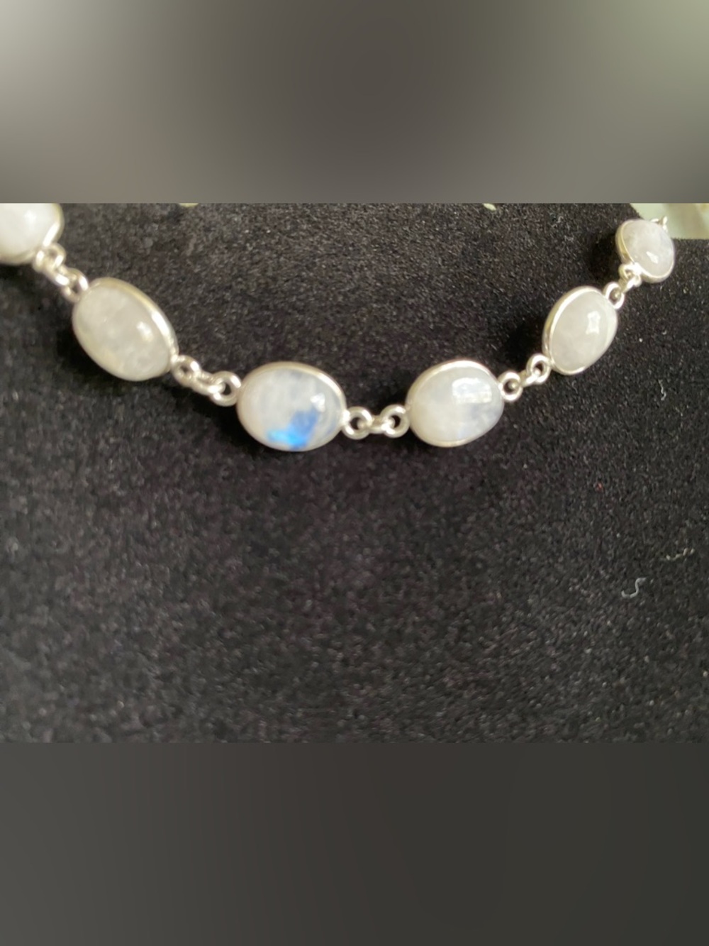 Sterling Silver Moonstone Link Bracelet with hook closure - Picture 3 of 5